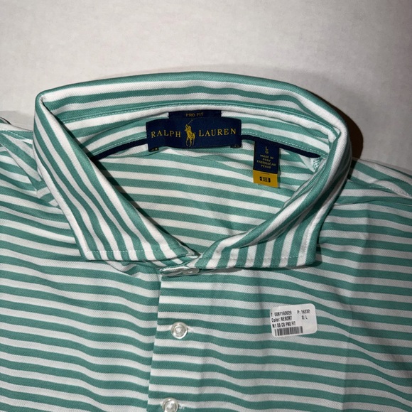 RLX Ralph Lauren Green Striped Polo Shirt - Picture 2 of 4